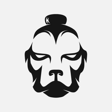 Dog with japanese hairstyle logo. Simple negative space vector design. Isolated with soft background.のイラスト素材