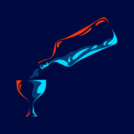 Wine bottle Line. Pop Art logo. Colorful design with dark background. Abstract vector illustration. Isolated black background for t-shirt, poster, clothing, merch, apparel, badge designのイラスト素材