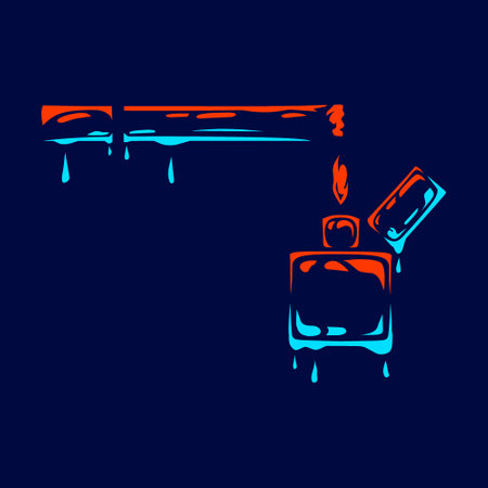 Cigarette logo line neon art portrait colorful design with dark background. Abstract vector illustrationのイラスト素材