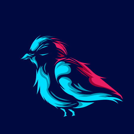 Cute bird vector silhouette line art potrait logo colorful design with dark background. Abstract vector illustration. Isolated black background for t-shirt, poster, clothing.のイラスト素材