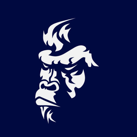 Gorilla minimalist logo. Simple negative space vector design. Isolated with soft background.のイラスト素材