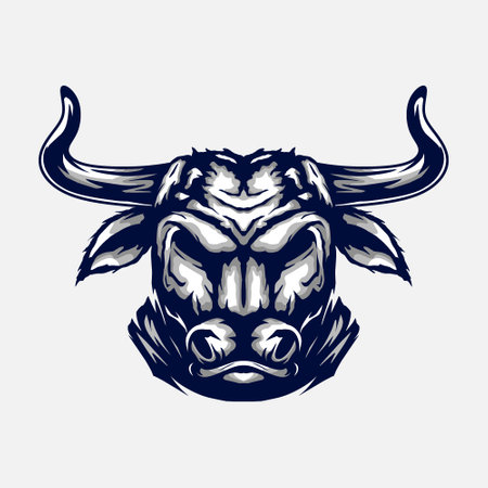 Ox cow buffalo Art logo. Colorful design with dark background. Abstract vector illustration. Isolated black background for t-shirt, poster, clothing, merch, apparel, badge designのイラスト素材
