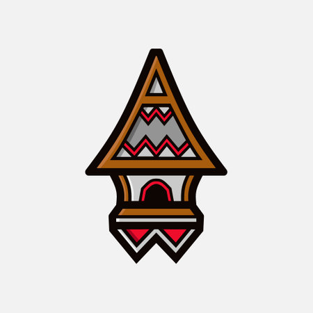 Indonesian batak house building asian house line pop Art colorful design vectorのイラスト素材