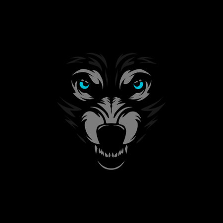 Wolf logo line pop art portrait colorful design with dark background. Abstract animal vector illustration.のイラスト素材