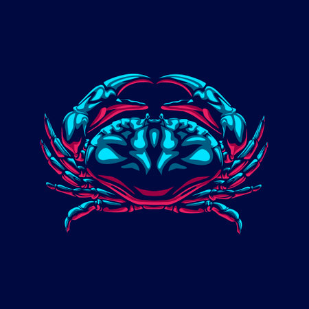 Crab line pop art potrait logo colorful design with dark background. Abstract animal vector illustration. Isolated black background for t-shirt, poster, clothing.のイラスト素材