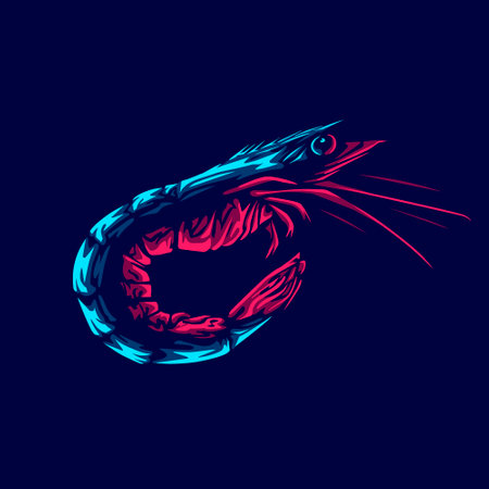 Shrimp. Vector illustration of a shrimp on a dark background.のイラスト素材