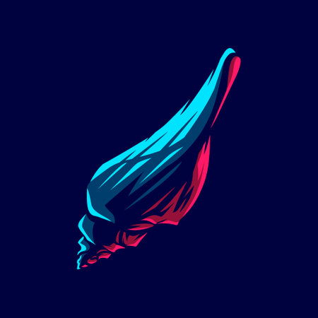 Seashells line neon art logo colorful design with dark background. Abstract mollusk sea shells animal vector illustration. Isolated black background for t-shirt, poster, clothing.のイラスト素材