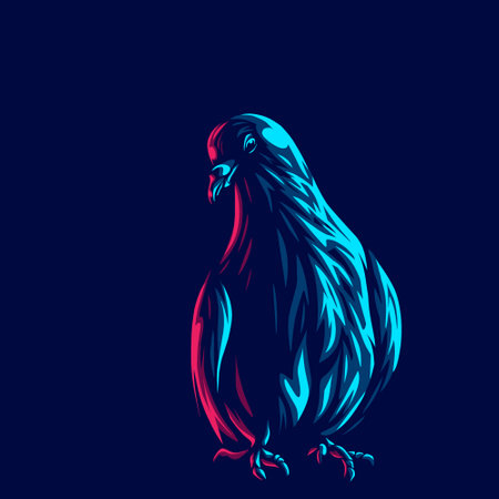Pigeon neon line art portrait colorful design with dark background. Abstract vector illustrationのイラスト素材