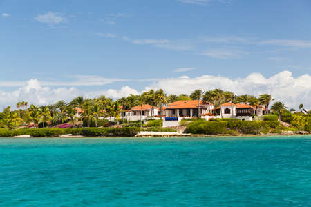 The coastline of residences off Antiguaの写真素材