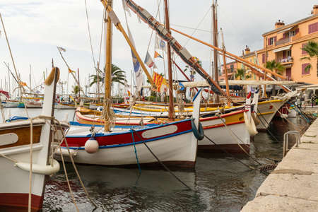 Boats in a French harbour - edited so that you can place your own name on the name plateのeditorial素材