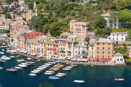Portofino in Italy taken from the top of the Castleの写真素材