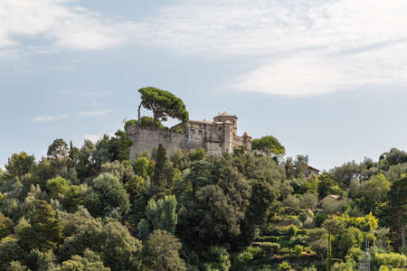 Castello Brown is the castle located high above the harbour of Portofino, Italy.のeditorial素材