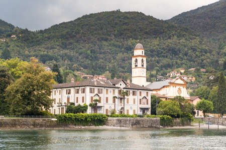 Church and small village near Bellagio on Lake Como in Italyの写真素材