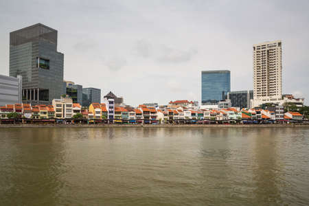 The skyline and cityscape along Singapore River in Singaporeの写真素材
