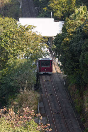 Hong Kong Tram at Victiria Peak, Chinaのeditorial素材