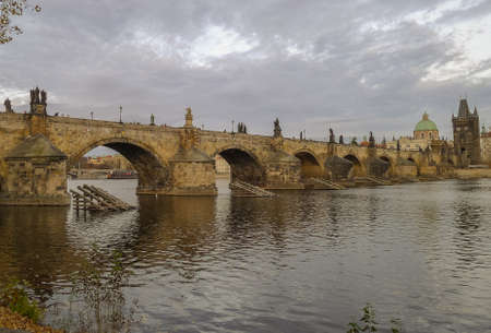 Charles Bridge over the Vltava river in Prague, Czech Republicの写真素材