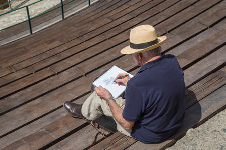Artist in Taormina in Sicily Italyの写真素材