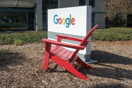 Google Office sign on the Google Campus in California USAのeditorial素材