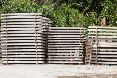 Concrete Building products stacked drying in yardの写真素材