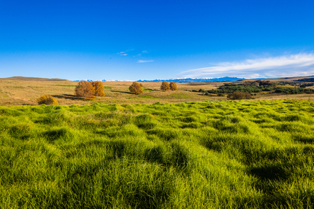 Rural countryside landscape beauty in the grass green mountain terrainの写真素材