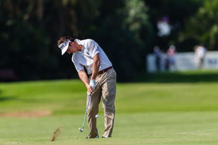Professional Gonzalo Fdz-Castano swings and strikes his ball at the European pga Volvo Golf Champions tournament at Durban Country club South Africaのeditorial素材