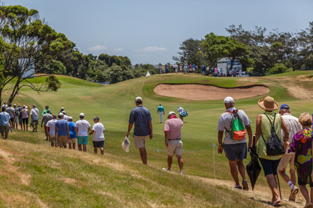  Crowd Spectators walking at European PGA Tournament Volvo Golf Champions Tournament play action at Durban Country Club  January 2014 South Africaのeditorial素材