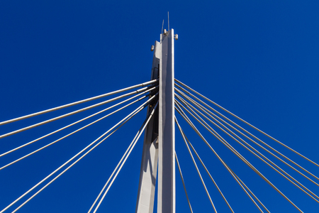 Cables off support column structure column on suspended bridge design in blue skyの写真素材