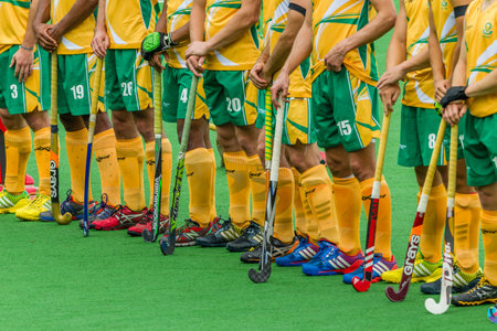 Hockey international match action between South-Africa v Agrentina at Queensmeadのeditorial素材