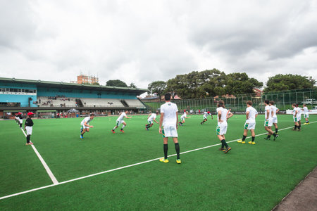 Hockey international game four action between Argintina plays South-Africa at Queensmead Astro Durban South Africaのeditorial素材