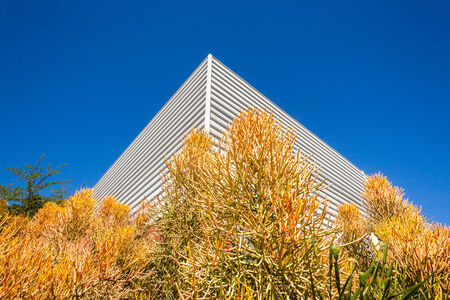 Building corner decor in construction against blue sky and environment  の写真素材