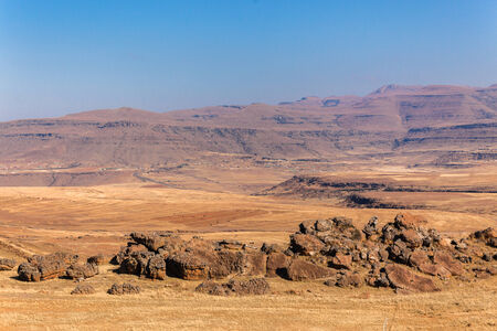 Rugged Rocky mountain terrain in dry winter seasonの写真素材