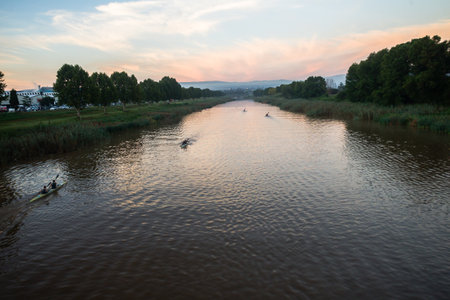 Dusi canoe race action at Mission Rapids with paddlers going through rushing river watersのeditorial素材