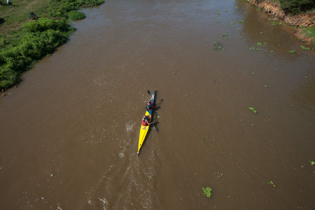 Dusi canoe race action at Mission Rapids with paddlers going through rushing river watersのeditorial素材