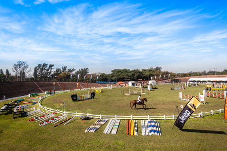 Equestrian competitors arena birds eye view at horse jumping national championships Durbanのeditorial素材