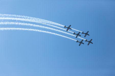 Silver falcons aircrafts acrobatics show of different planes on Durban Beachfront