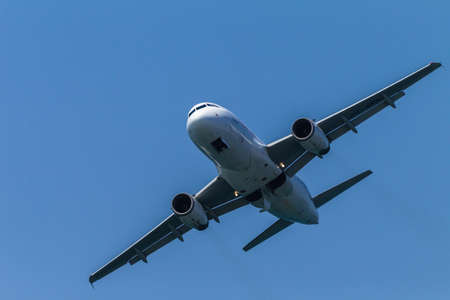 Airbus passenger aircraft flyby acrobatics show of different planes on Durban Beachfrontの写真素材