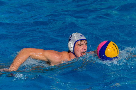 Water-polo national championships game action between province state mens teams in swimming poolのeditorial素材