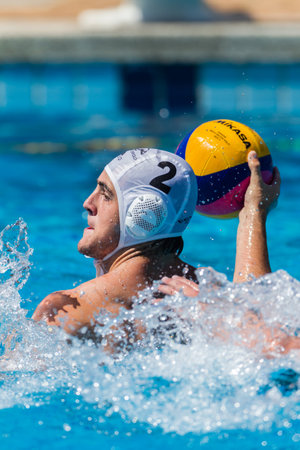Water-polo national championships game action between province state mens teams in swimming poolのeditorial素材