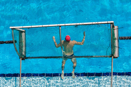 Water-polo national championships game action between province state mens teams in swimming poolのeditorial素材