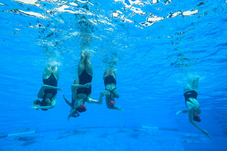 Girls Synchronized swimming in water actionのeditorial素材
