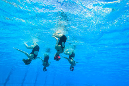 Girls Synchronized swimming in water actionのeditorial素材