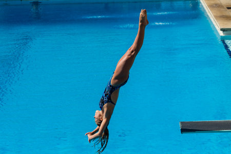 Pool diving national aquatics championships action girls at Kings Park Durban South Africaのeditorial素材