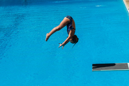 Pool diving national aquatics championships action girls at Kings Park Durban South Africaのeditorial素材