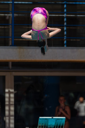 Pool diving national aquatics championships action girls at Kings Park Durban South Africaのeditorial素材
