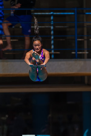 Pool diving national aquatics championships action girls at Kings Park Durban South Africaのeditorial素材