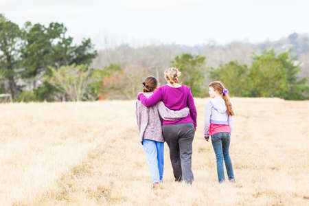 Women girls walking explore outdoors nature reserveの写真素材