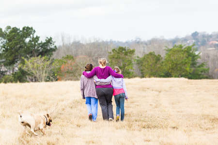 Women girls walking explore outdoors nature reserveの写真素材
