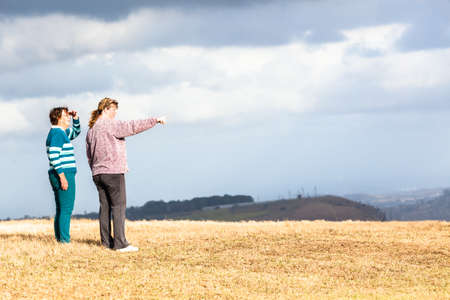 Women girls walking explore outdoors nature reserveの写真素材