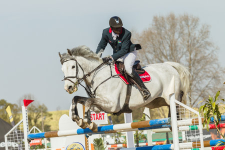 Rider horse action at Horse Jumping Nationals Championship scenes and close-up action at Shongweni equestrian grounds Hillcrest outside Durban South Africa  10th Aug 2014のeditorial素材