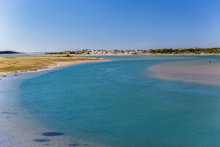 River lagoon channel markers on coastline holiday landscape of St.Francis South-Africa.の写真素材